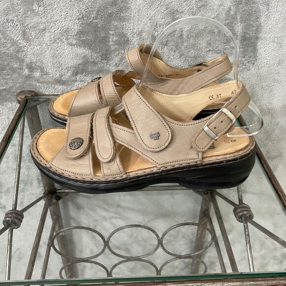 Finn Comfort Women’s  Sandal Size 37 6.5 Tan Adjustable Triple Strap Shoe - Picture 1 of 10